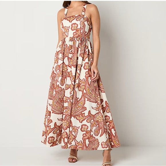 NWOT Worthington Paisley Maxi Dress in Cream, and Terra Cotta accents - Picture 1 of 7